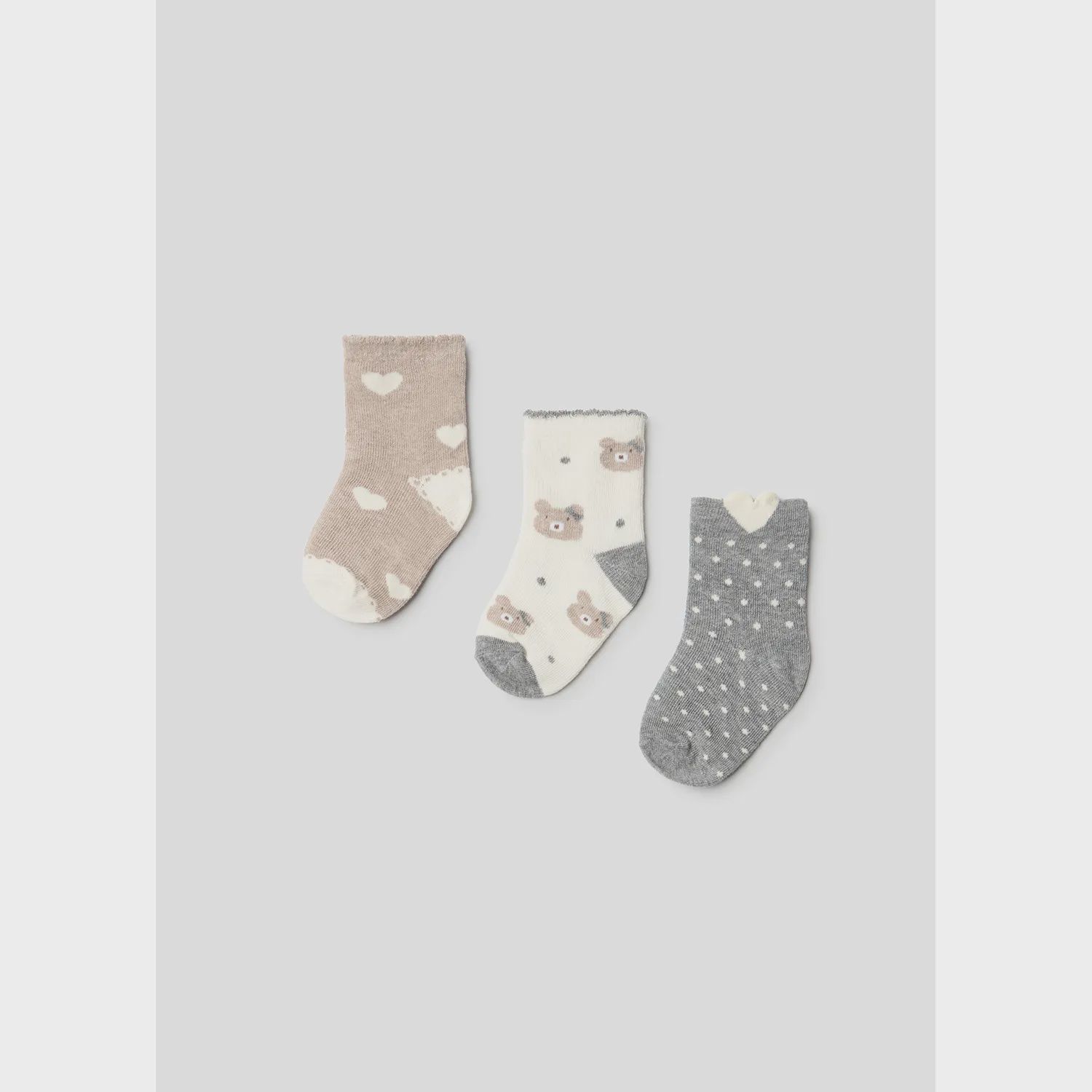 3PC SOCK SET CREAM GREY & BROWN ASSORTED PRINTS / 10526-093