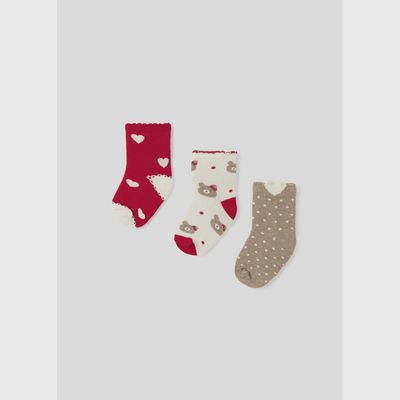 3PC SOCK SET CREAM BROWN & RED ASSORTED PRINTS / 10526-092