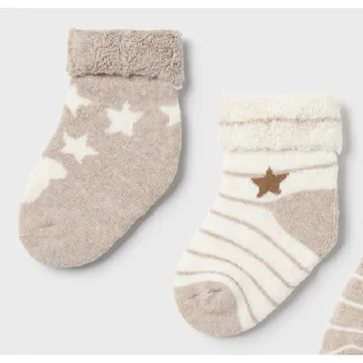 2 PC SOCK SET WITH CUFF BEIGE & BROWN STRIPE & BROWN WITH STARS / 9653-014