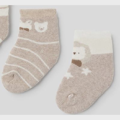 2 PC SOCK SET BROWN & BEIGE STARS OR STRIPES NO CUFF / 9653-014