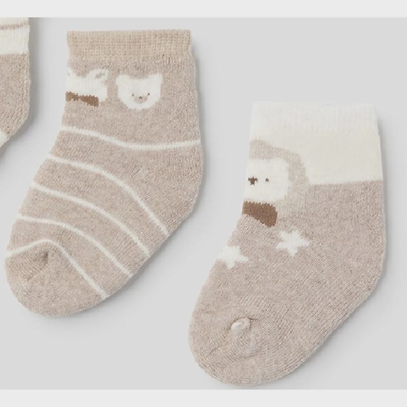 2 PC SOCK SET BROWN & BEIGE STARS OR STRIPES NO CUFF / 9653-014