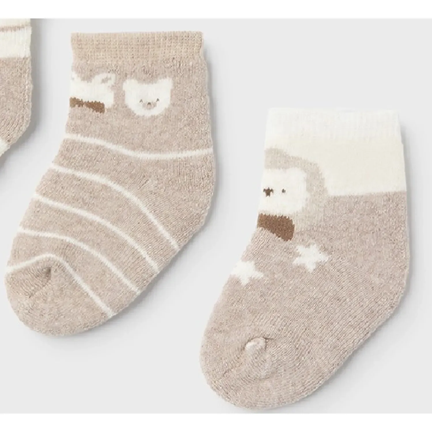 2 PC SOCK SET BROWN & BEIGE STARS OR STRIPES NO CUFF / 9653-014