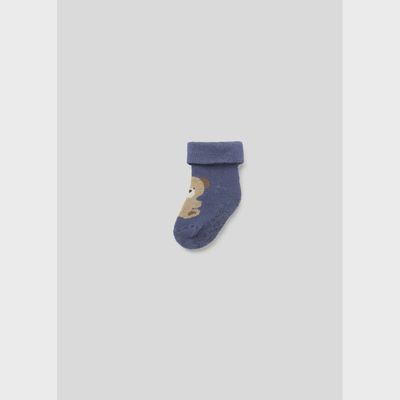 NON SLIP SOCKS DARK BLUE BROWN BEAR FACE / 9654-022