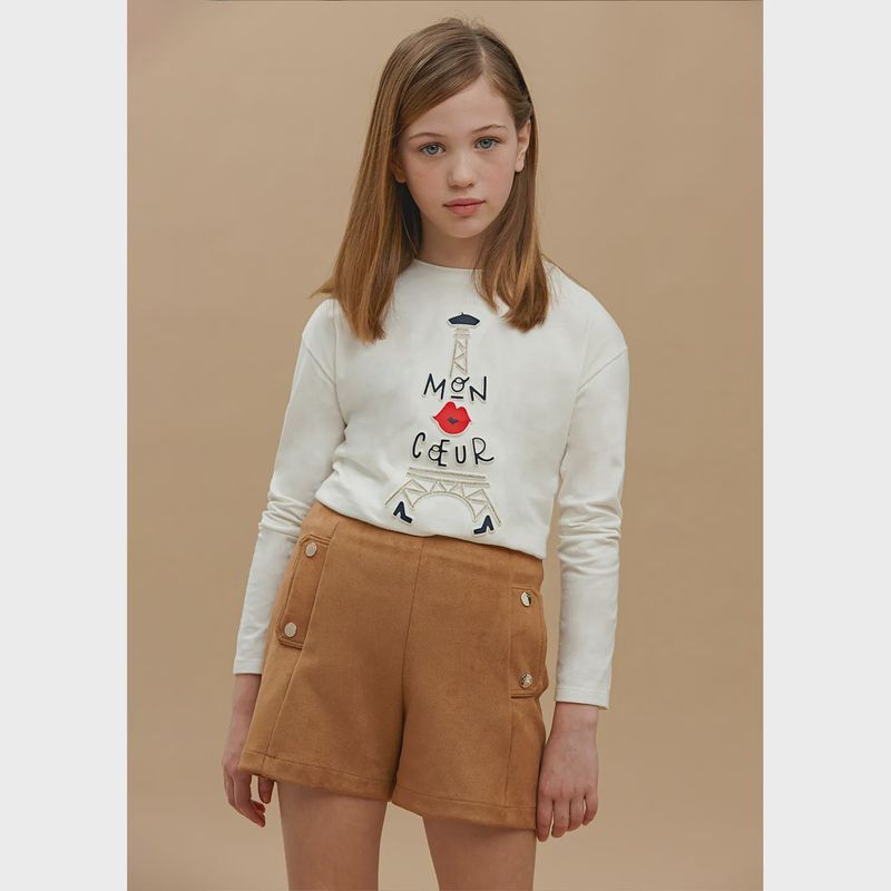 FAUX SUEDE SHORT LIGHT BROWN GOLD BUTTON TRIM 2 POCKETS / 7210-043