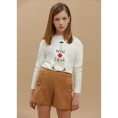 FAUX SUEDE SHORT LIGHT BROWN GOLD BUTTON TRIM 2 POCKETS / 7210-043 FAUX SUEDE SHORT LIGHT BROWN GOLD BUTTON TRIM 2 POCKETS / 7210-043