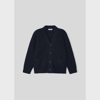 KNT CARDIGAN NAVY WITH POCKETS CABLESTITCH PATTERN / 4331-093