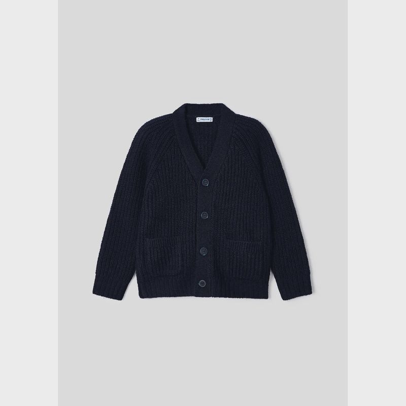 KNT CARDIGAN NAVY WITH POCKETS CABLESTITCH PATTERN / 4331-093