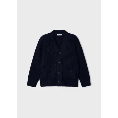 KNT CARDIGAN NAVY WITH POCKETS CABLESTITCH PATTERN / 4331-093