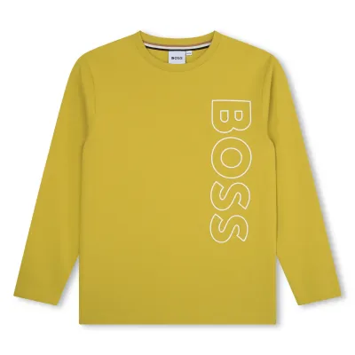 TSHIRT LIME GREEN LONG SLEEVE VERTICAL BOSS LOGO WHITE OUTLINE / J25068-606