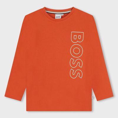 TSHIRT RED ORANGE LONG SLEEVE VERTICAL WHITE LOGO / J25068-388