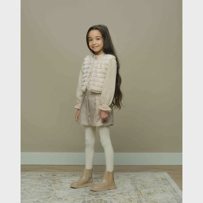 BLOUSE PEARLED IVORY DOTTED TULLE PEARL BUTTON CLOSURE / C308-5133-008