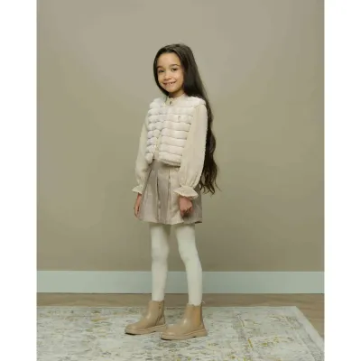 BLOUSE PEARLED IVORY DOTTED TULLE PEARL BUTTON CLOSURE / C308-5133-008