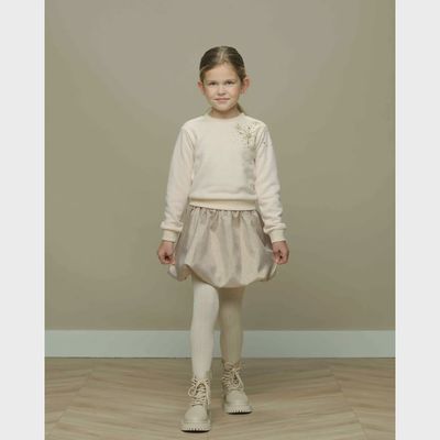 SWEATER PEARLED IVORY GOLD SNOWFLAKES APPLIQUE / C308-5309-008