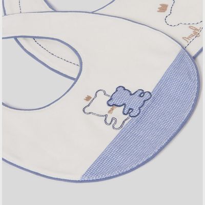 BIB WHITE BLUE CHECK & BEAR OUTLINE / 9331-069