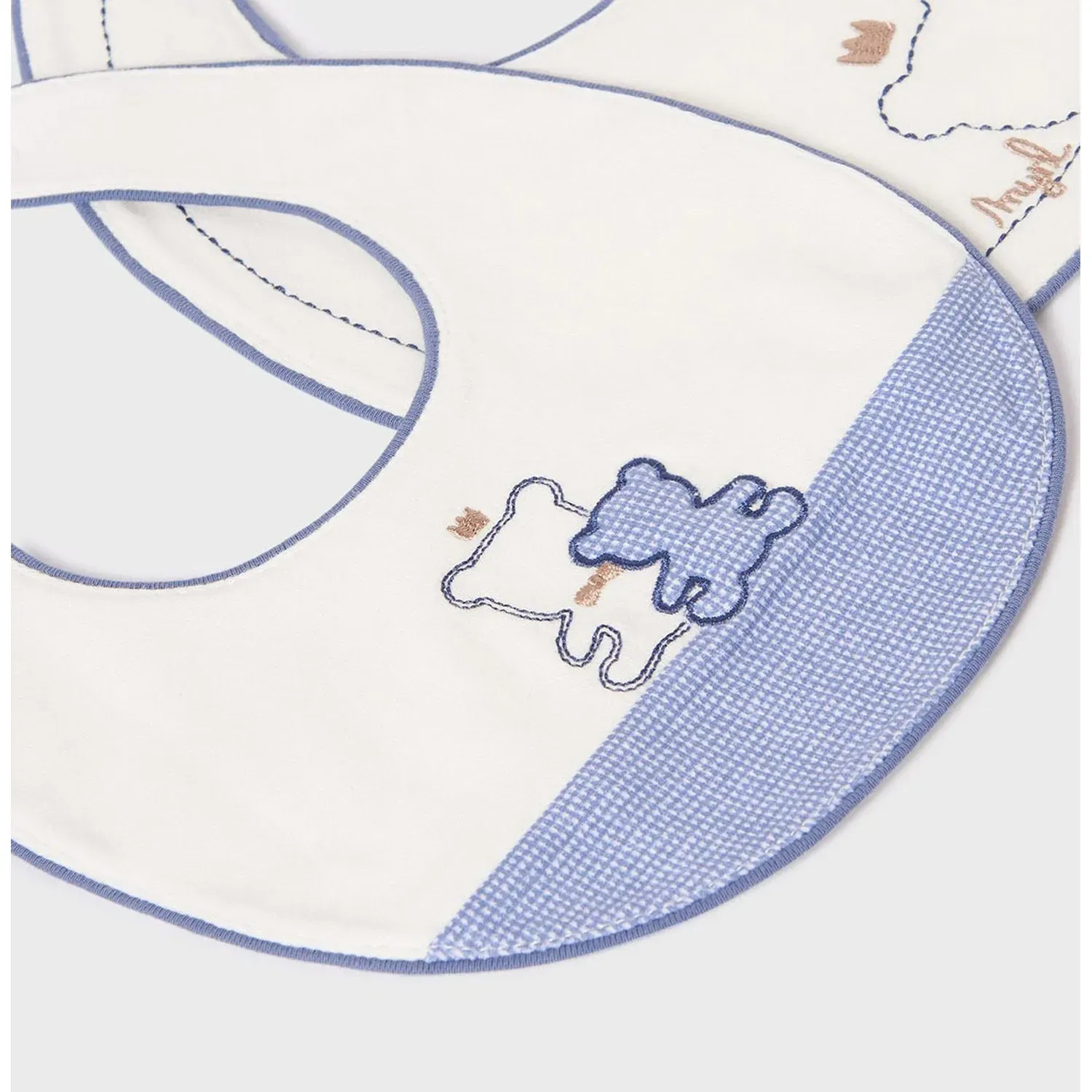BIB WHITE BLUE CHECK & BEAR OUTLINE / 9331-069