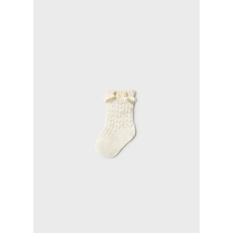 SOCKS CHAMPAGNE HIGH CUT RUFFLE TRIM CROCHET / 9659-020