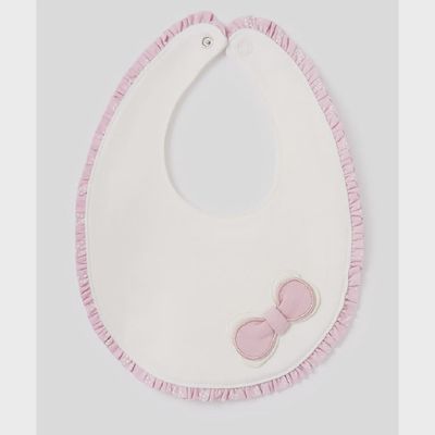 BIB WHITE WITH VIOLET PLEATED EDGING & BOW TRIM / 9329-064