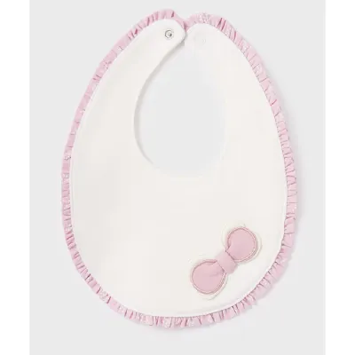 BIB WHITE WITH VIOLET PLEATED EDGING & BOW TRIM / 9329-064 BIB WHITE WITH VIOLET PLEATED EDGING & BOW TRIM / 9329-064
