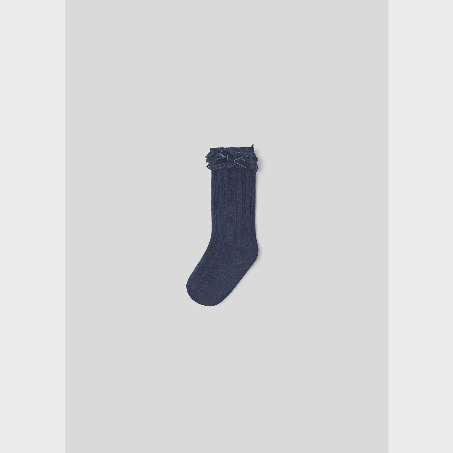 KNEEHIGH SOCKS NAVY LACE & VELVET BOW TRIM / 10525-089