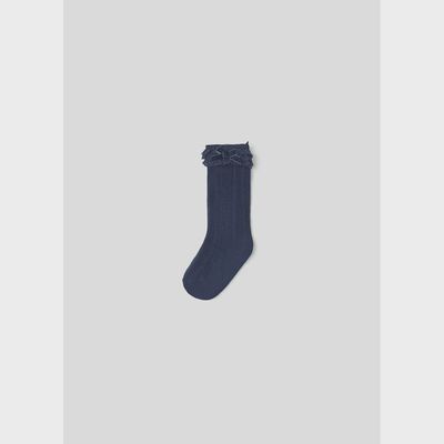 KNEEHIGH SOCKS NAVY LACE & VELVET BOW TRIM / 10525-089