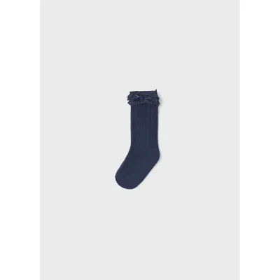 KNEEHIGH SOCKS NAVY LACE & VELVET BOW TRIM / 10525-089