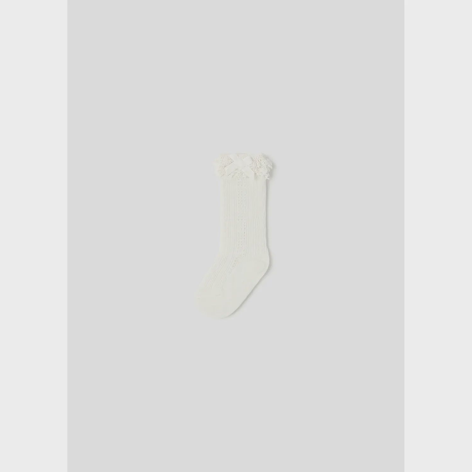 KNEEHIGH SOCKS CREAM LACE & VELVET BOW TRIM / 10525-087