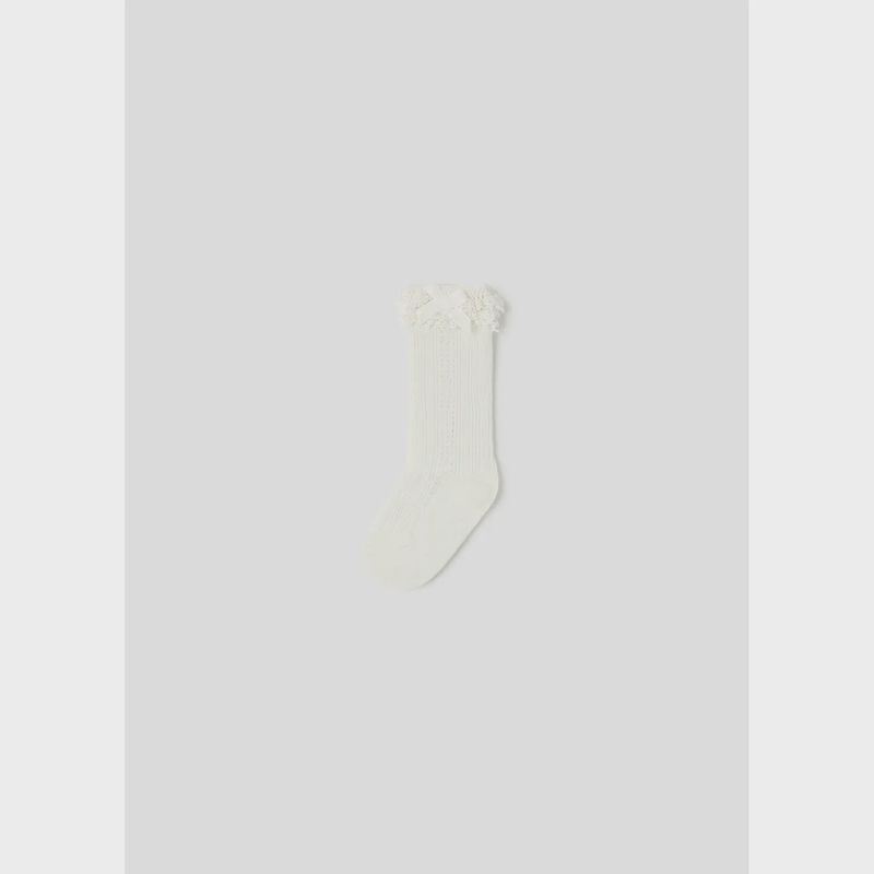 KNEEHIGH SOCKS CREAM LACE & VELVET BOW TRIM / 10525-087