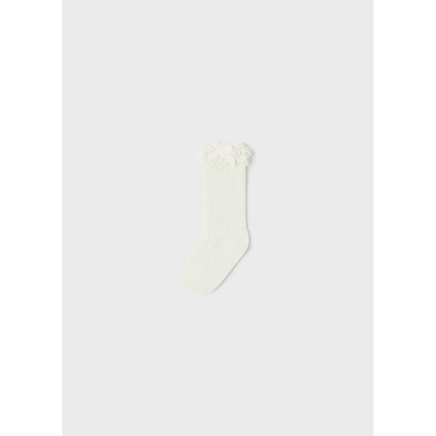 KNEEHIGH SOCKS CREAM LACE & VELVET BOW TRIM / 10525-087