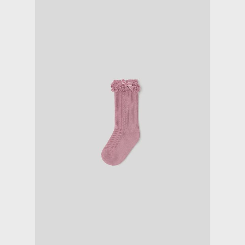 KNEEHIGH SOCKS VIOLET LACE & VELVET BOW TRIM / 10525-085