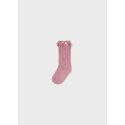 KNEEHIGH SOCKS VIOLET LACE & VELVET BOW TRIM / 10525-085