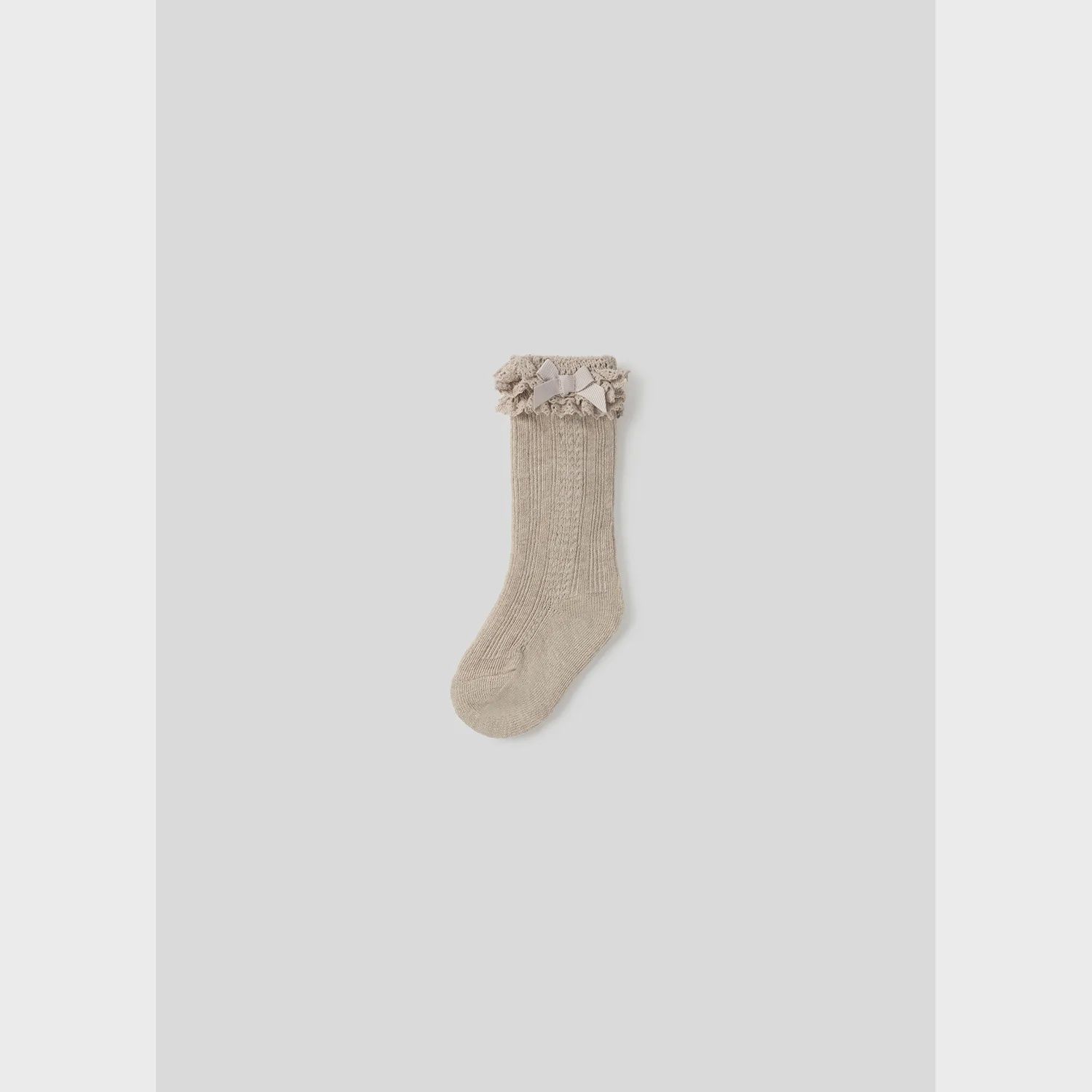 KNEEHIGH SOCKS LIGHT BROWN LACE & VELVET BOW TRIM / 10525-086