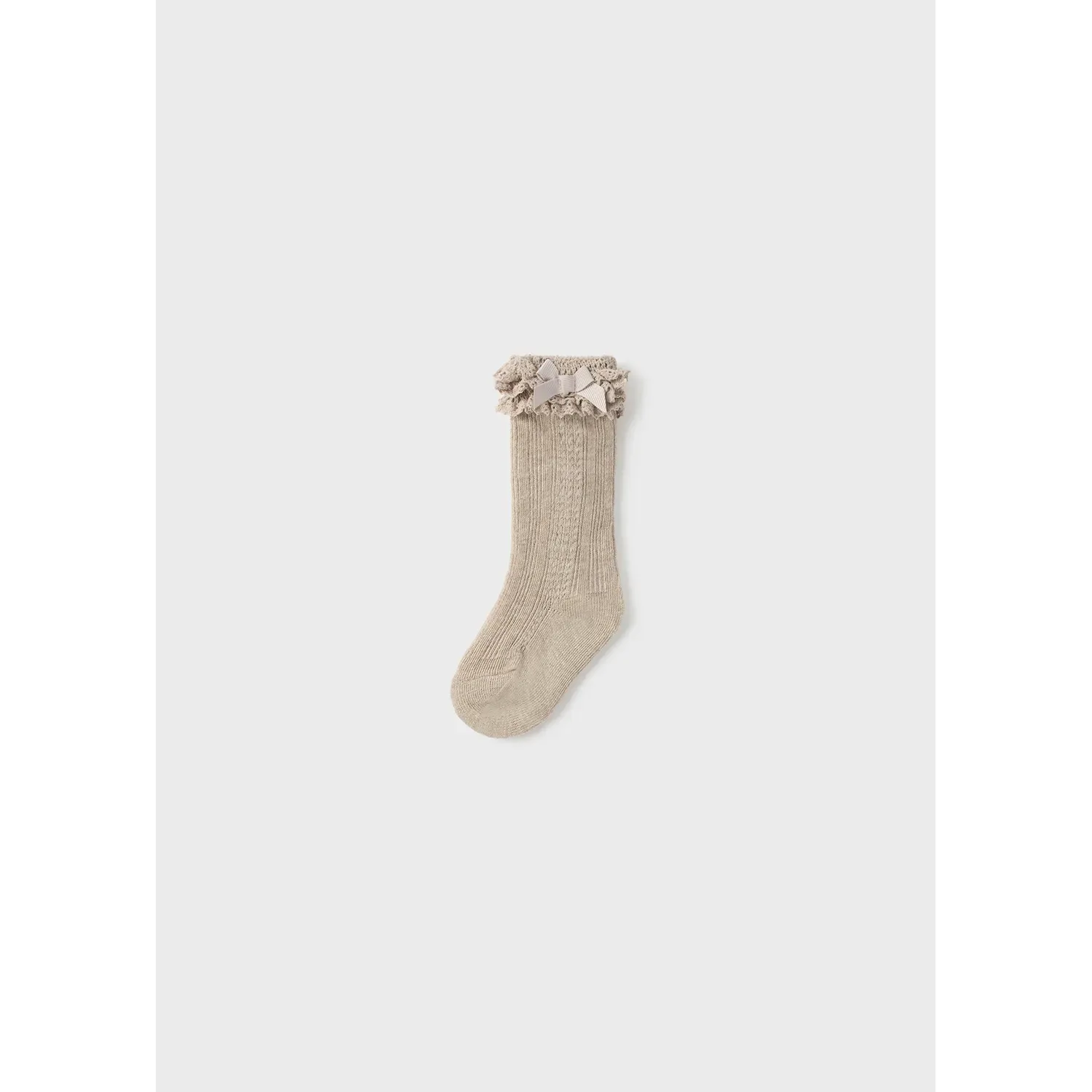 KNEEHIGH SOCKS LIGHT BROWN LACE & VELVET BOW TRIM / 10525-086