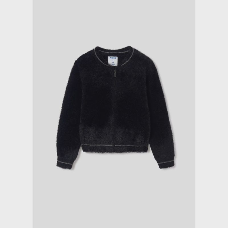BLACK CARDIGAN FUR LIKE ZIP CLOSURE / 7317-085