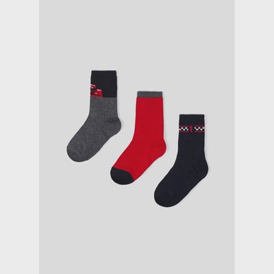 3 PC SOCK SET GREY RED & NAVY ASSORTED PRINTS / 10572-079
