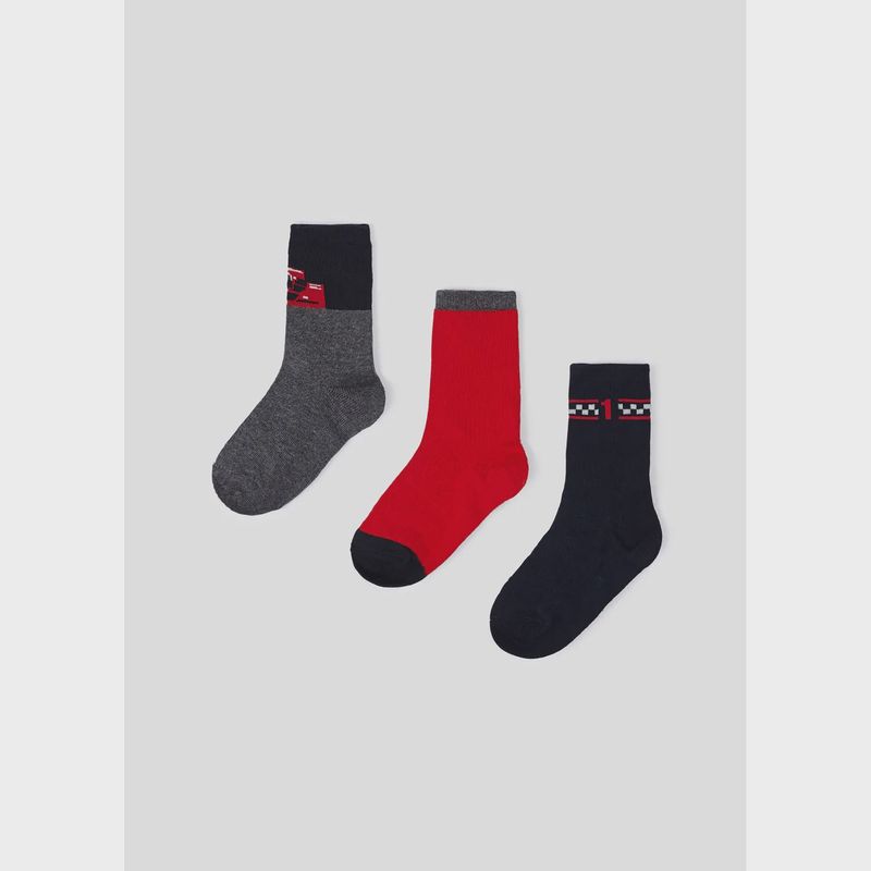 3 PC SOCK SET GREY RED & NAVY ASSORTED PRINTS / 10572-079