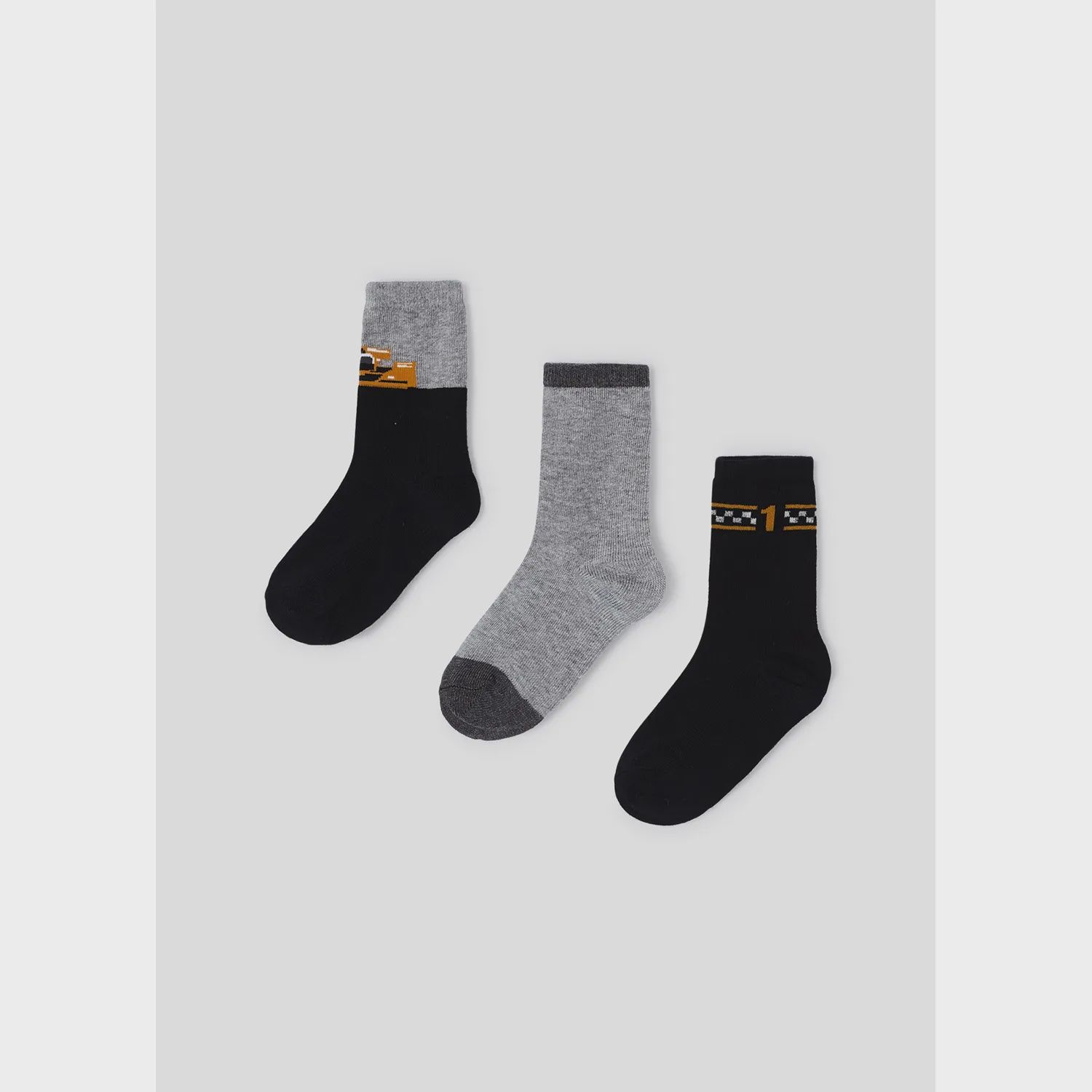 3 PC SOCK SET BLACK GREY & NAVY ASSORTED PRINTS / 10572-080