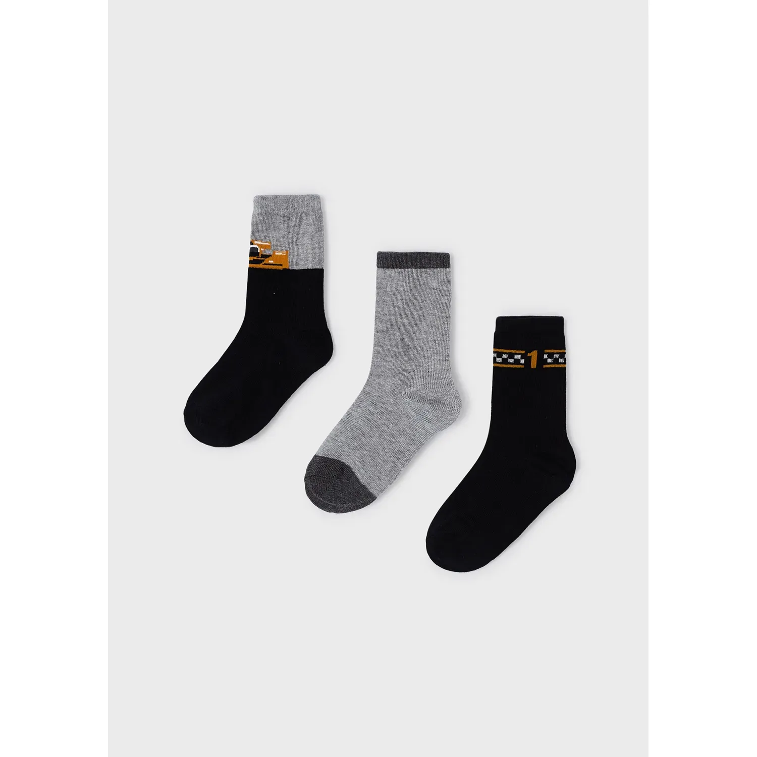 3 PC SOCK SET BLACK GREY & NAVY ASSORTED PRINTS / 10572-080