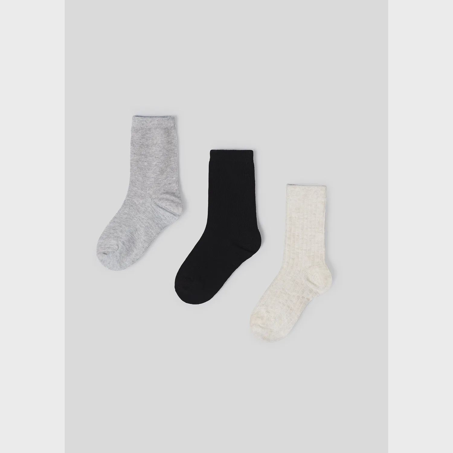 3PC SOCK SET GREY NAVY & BIEGE PLAIN / 10575-096