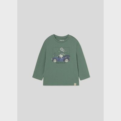 TSHIRT MINT GREEN BLUE CAR & SKYLINE PRINT LONG SLEEVE / 2026-037