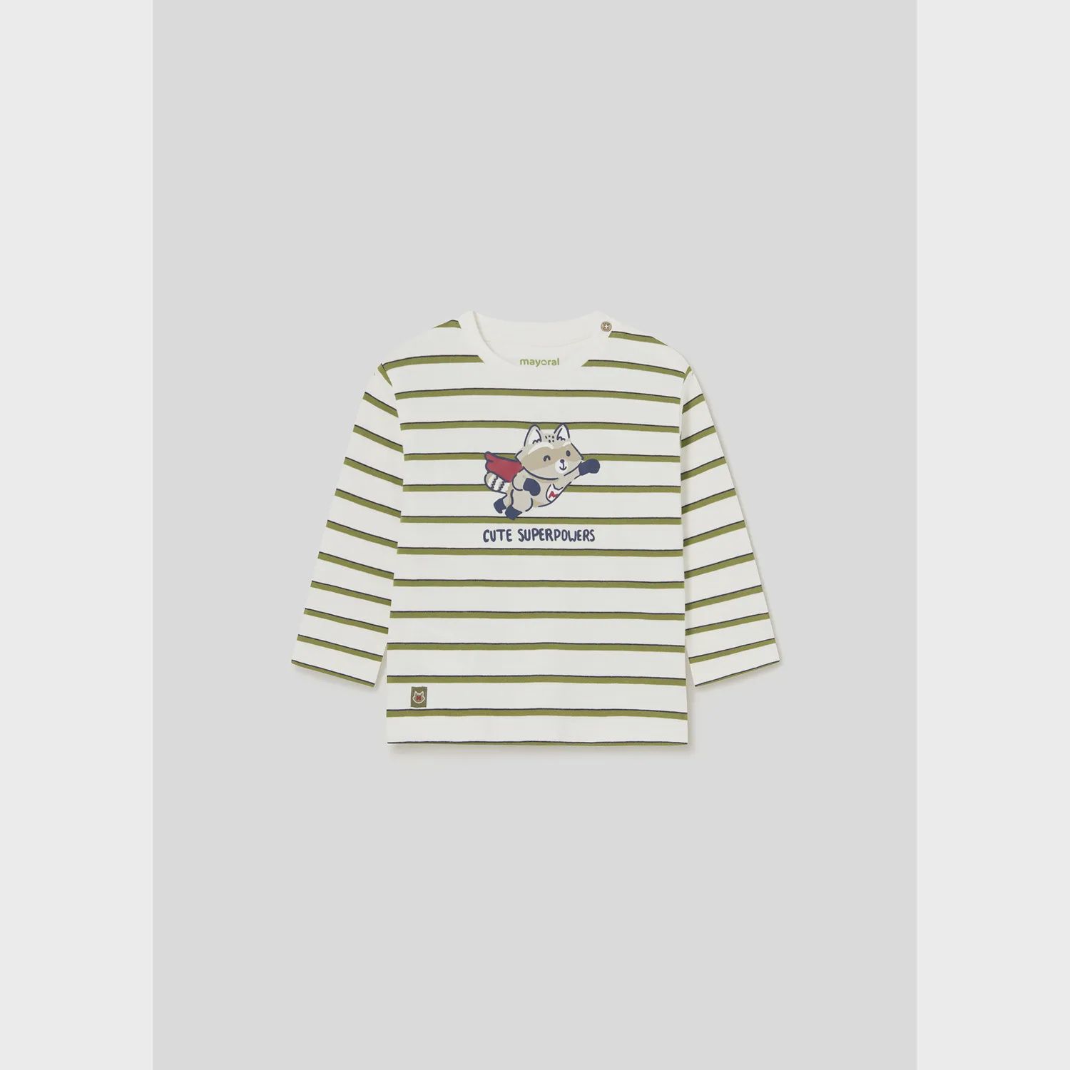 TSHIRT STRIPED CREAM & GREEN FLYING SQUIRREL PRINT LONG SLEEVE / 2028-042