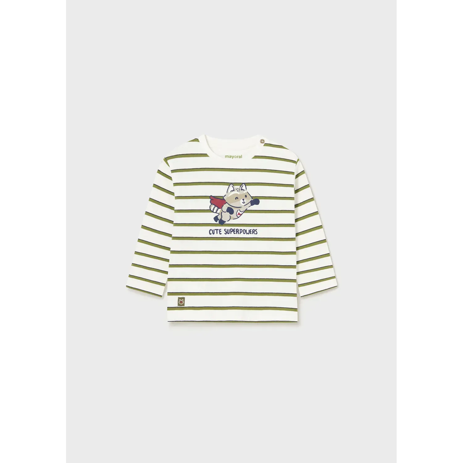 TSHIRT STRIPED CREAM & GREEN FLYING SQUIRREL PRINT LONG SLEEVE / 2028-042