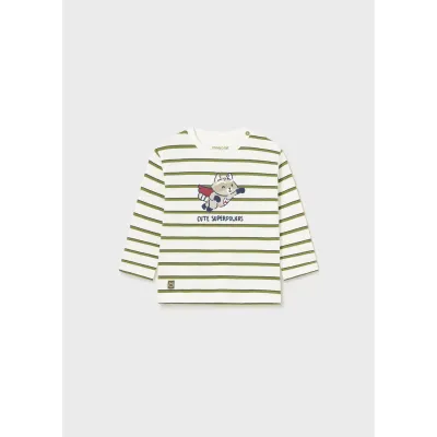 TSHIRT STRIPED CREAM & GREEN FLYING SQUIRREL PRINT LONG SLEEVE / 2028-042