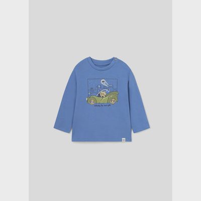 TSHIRT BLUE GREEN CAR & SKYLINE PRINT LONG SLEEVE / 2026-038