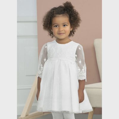 DRESS CREAM PLUMETI TULLE LACE SLEEVES BODICE & SLEEVE / 5507-076