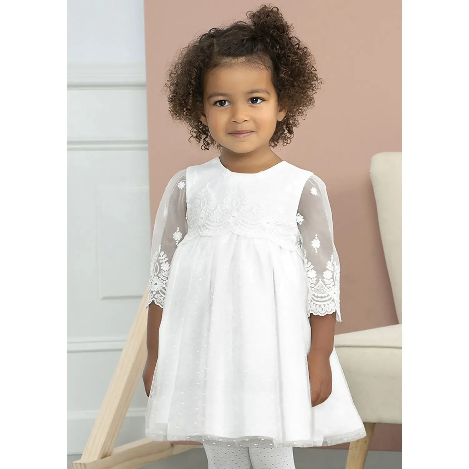 DRESS CREAM PLUMETI TULLE LACE SLEEVES BODICE & SLEEVE / 5507-076