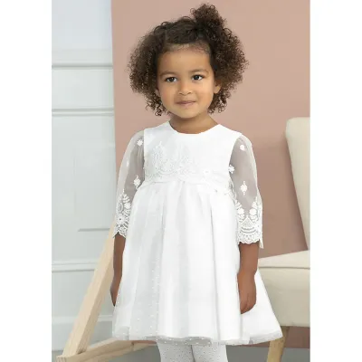 DRESS CREAM PLUMETI TULLE LACE SLEEVES BODICE & SLEEVE / 5507-076 DRESS CREAM PLUMETI TULLE LACE SLEEVES BODICE & SLEEVE / 5507-076