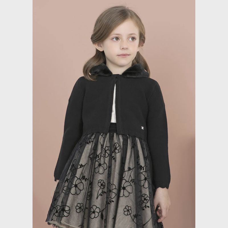 CARDIGAN BLACK FAUZ FUR REMOVABLE COLLAR / 5862-076