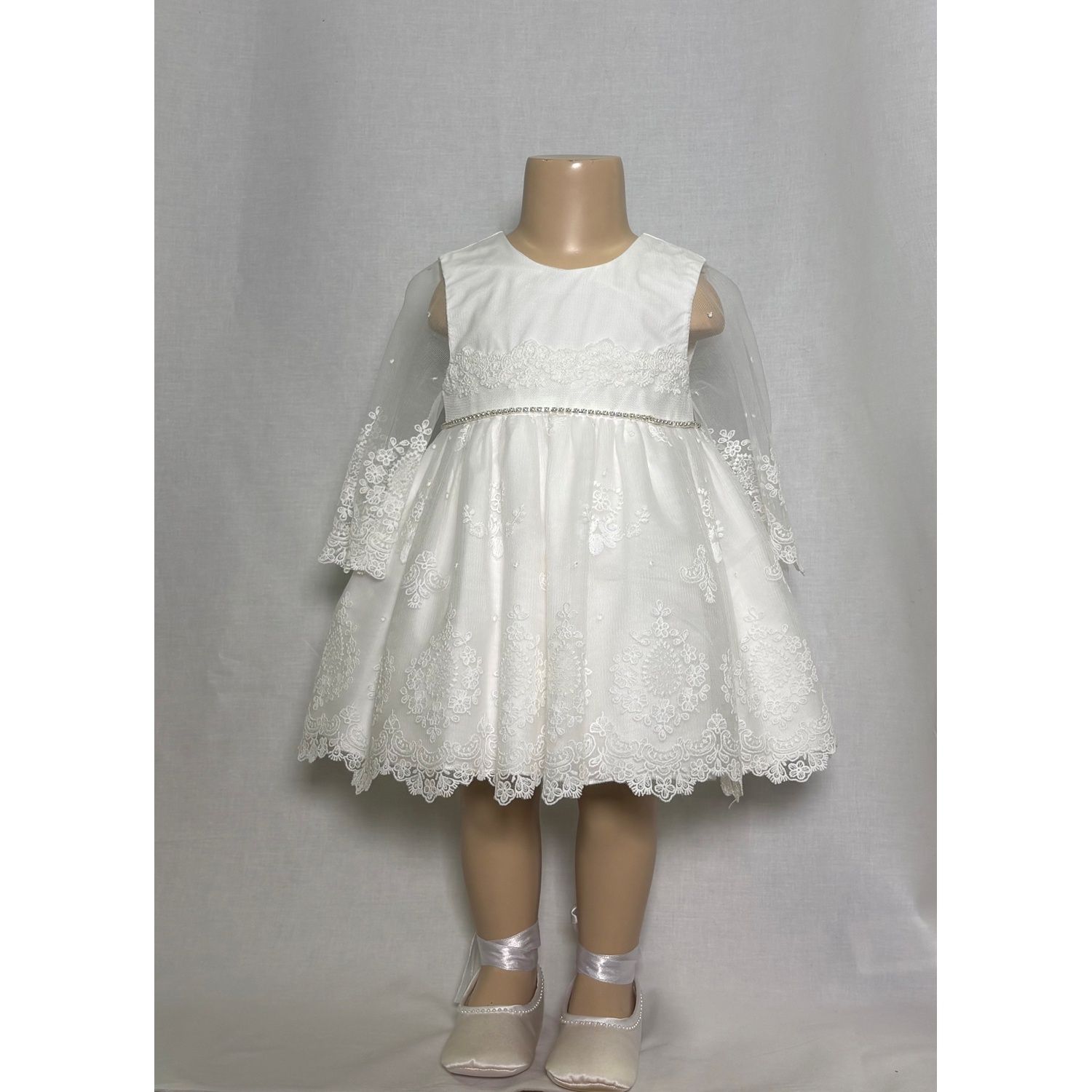 DRESS CREAM  EMBROIDERED TULLE  BEADED BELT TRIM/ 5501-001