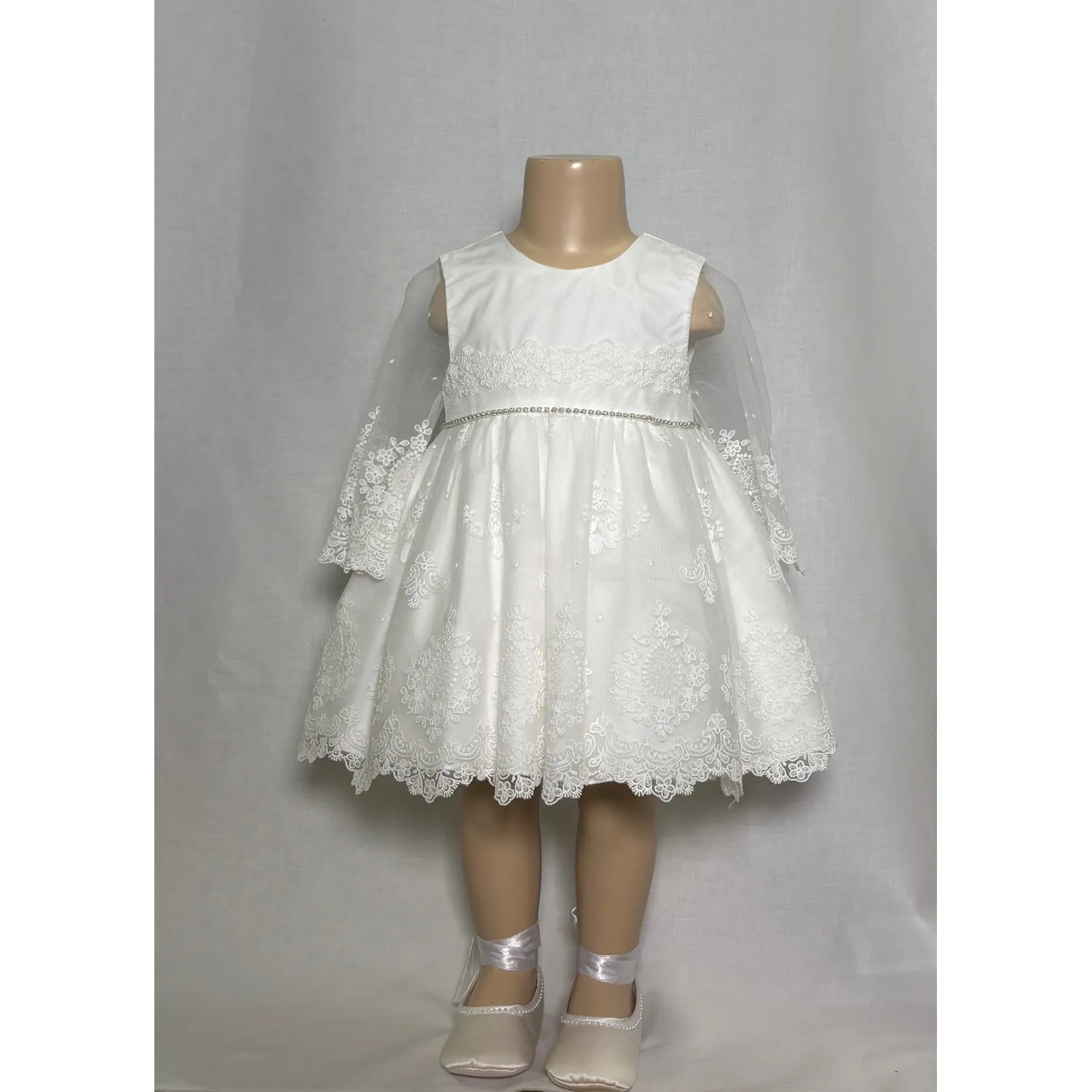 DRESS CREAM EMBROIDERED TULLE BEADED BELT TRIM/ 5501-001