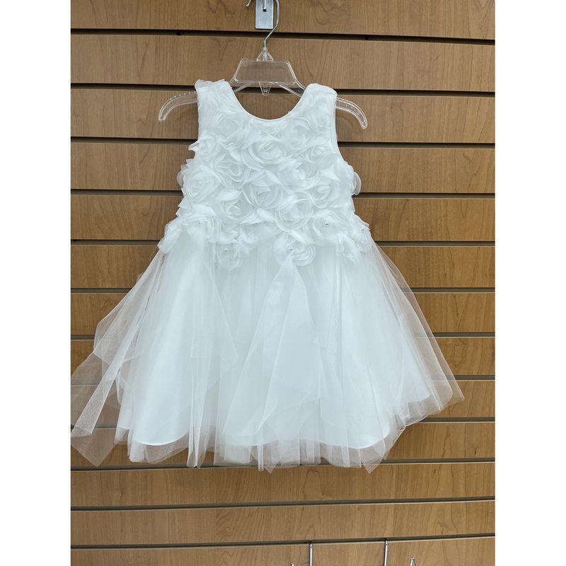 DRESS OFF WHITE FLOWER BODICE APPLIQUE TULLE SKIRT VBACK / Y9011160